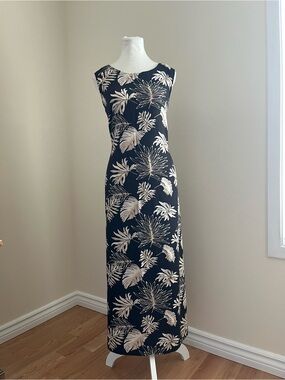 Penningtons Navy Maxi Dress with Cream Tropical Leaves